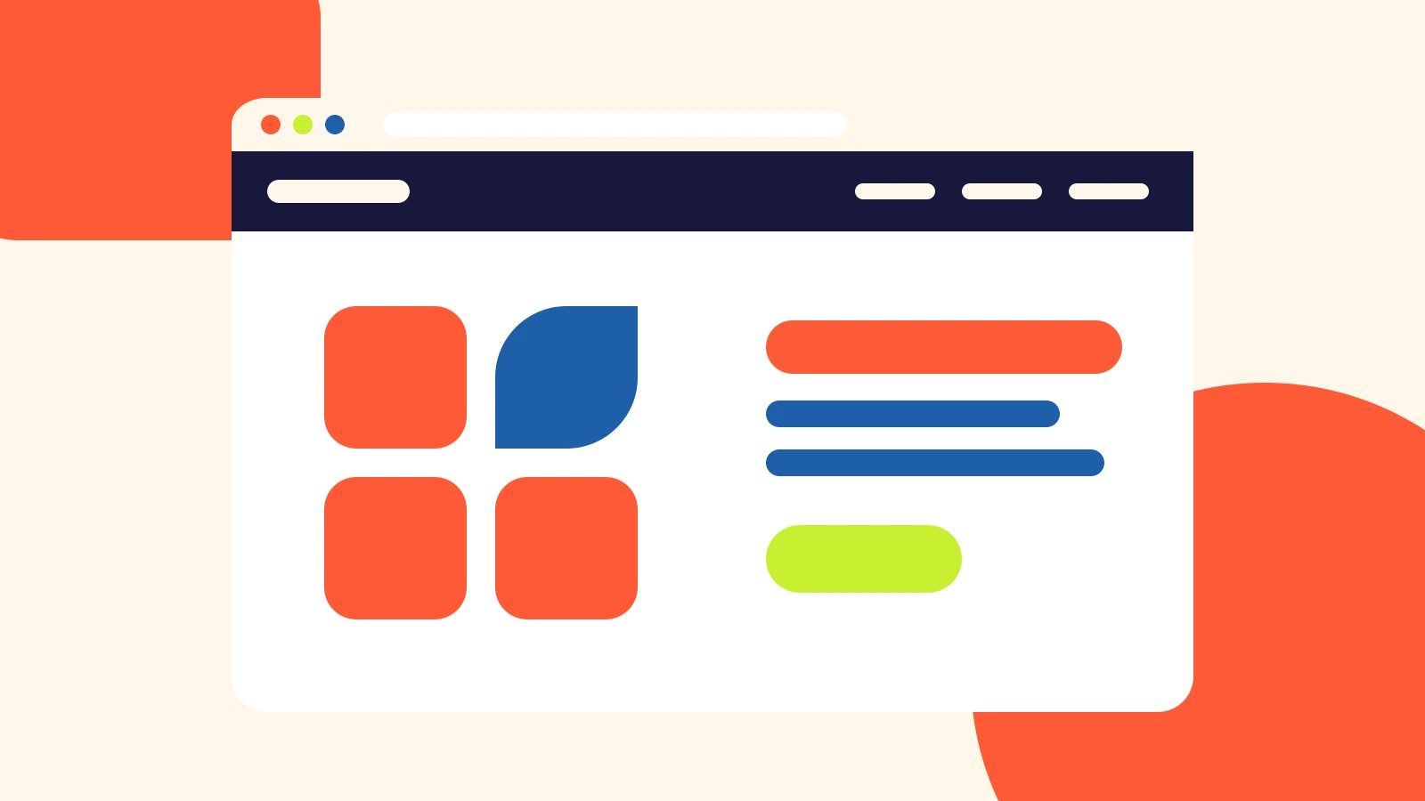 Una finestra di browser semplice con la griglia 2×2 del marchio e un'intestazione in blu inchiostro.